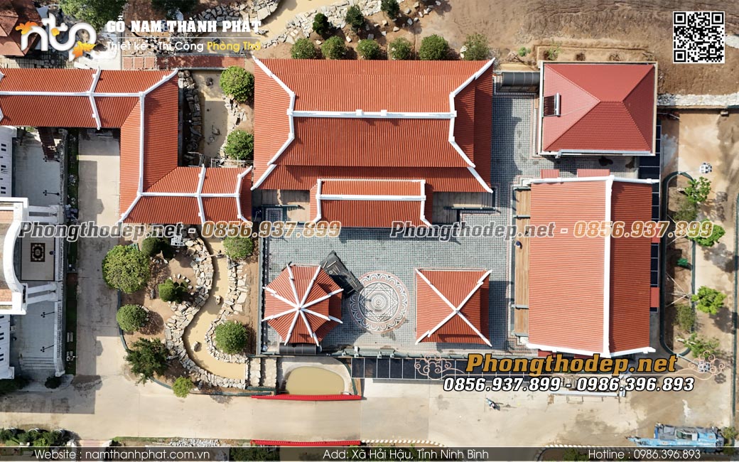 Thi công khuôn viên sân vườn nhà gỗ 5 gian